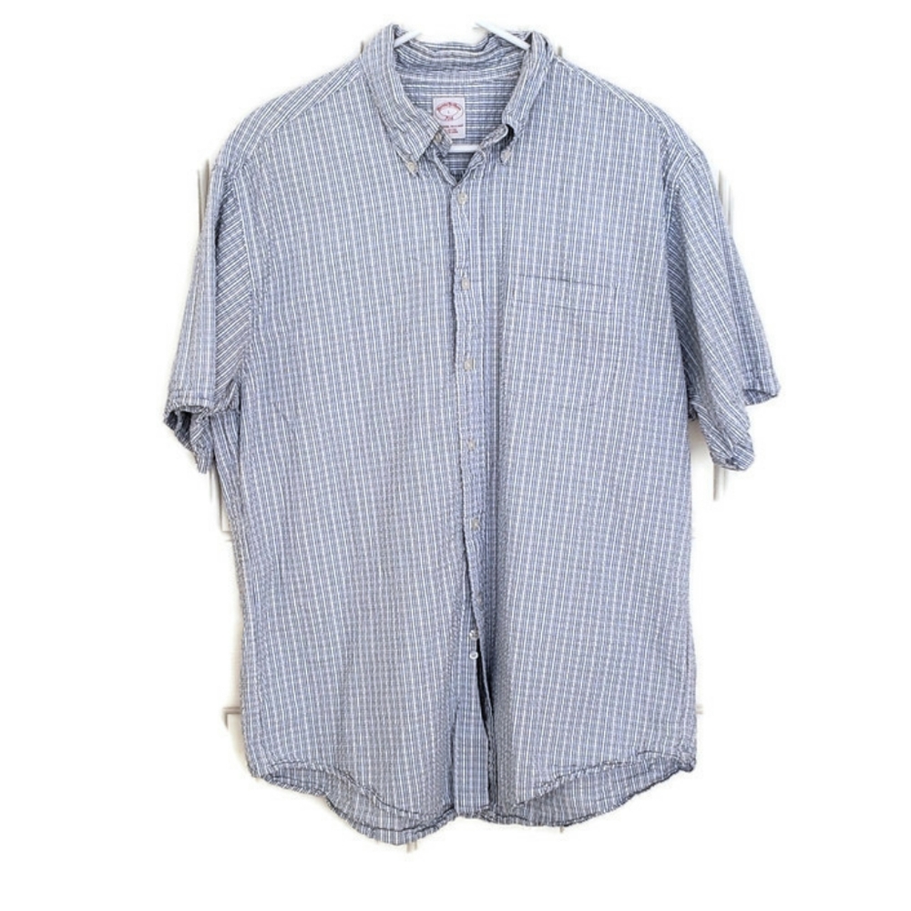 Brooks Brothers Light Blue & White Checked Short Sleeve Button-Down